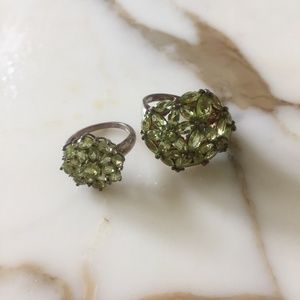 925 Sterling Silver Green Gemstone Vintage Rings